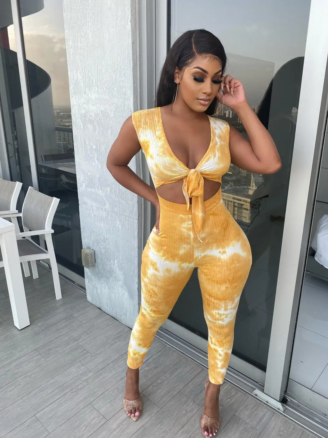 

summer hot sale yellow deep v neck short sleeve jumpsuits sexy tight club party lady fashion overalls high street playsuits