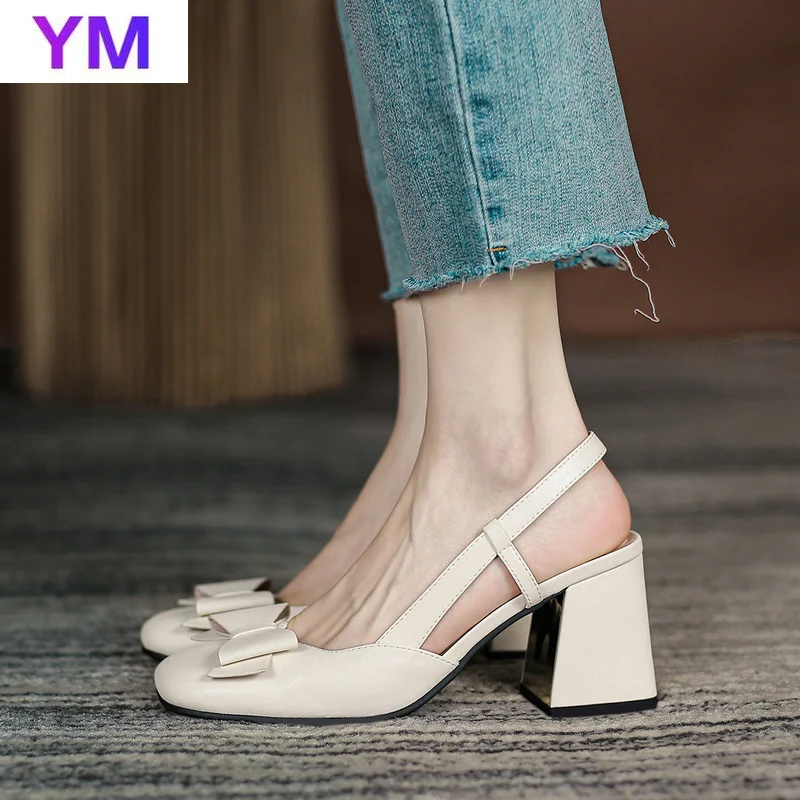 

Ladies Ankle-wrap Shoes Summer Gladiator Sandals Baotou Women Square Heel Bow Party Wedding High Heel Sandals Open Casual Sexy