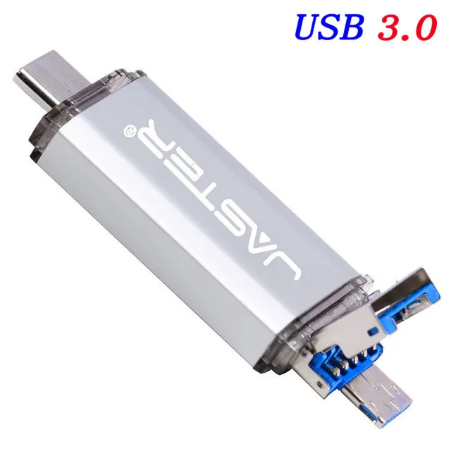 Silver JASTER 3 в 1 OTG(Android& USB& Type_C) флеш-накопитель USB 3,0 Металлический пользовательский флеш-накопитель 64 ГБ 32 ГБ 16 ГБ 8 ГБ 4 ГБ свадебные подарки - Цвет: Silver