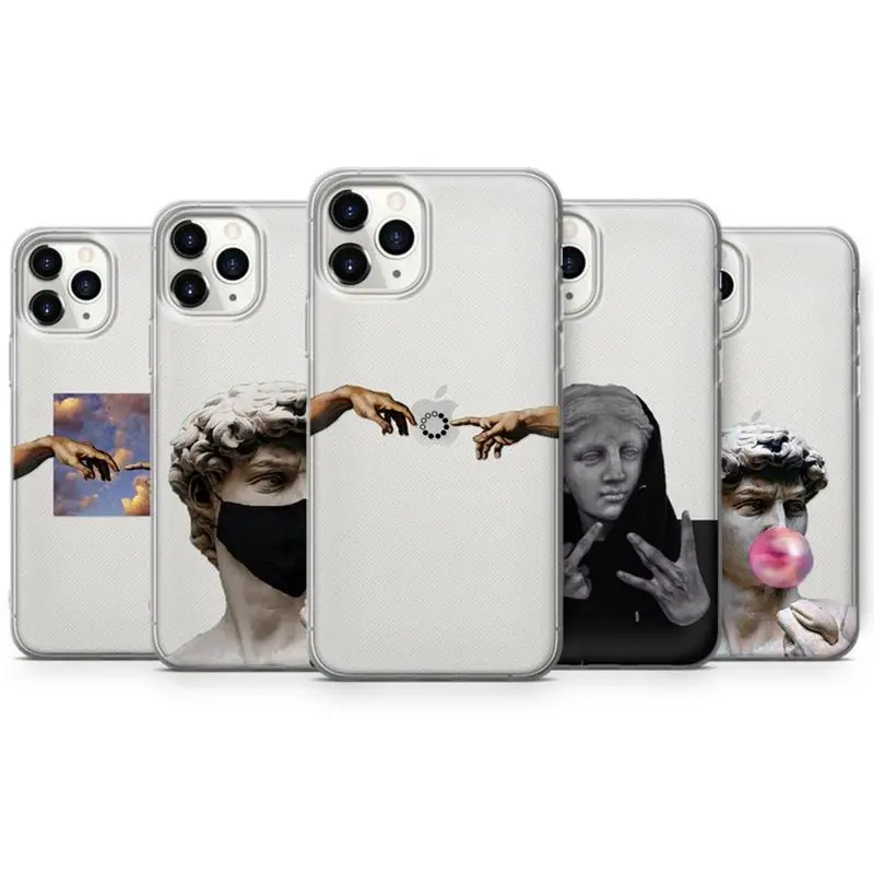 

Soft Silicone Transparent Art David Phone Case Cover For iPhone 13 12 mini 11 Pro Max XS XR SE2020 6 7 8 Plus Asthetic TPU Funda