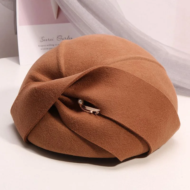 

Women Felt Fascinator Hat Winter 100% Australia Wool Beret Cocktail Fashion Pillbox Cap Lady Party Formal Fedora 55-58cm