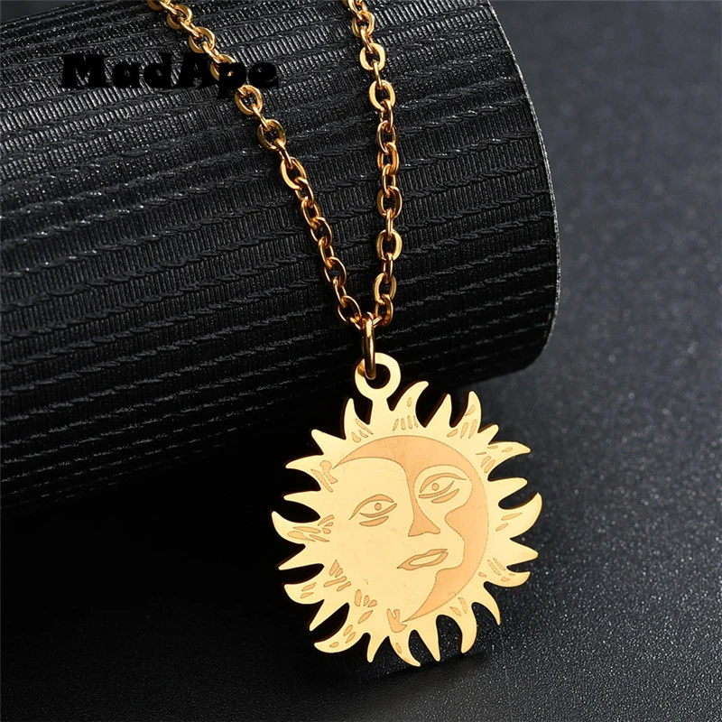 MadApe Горячая медальон в форме солнца ожерелье из нержавеющей стали Лунная цепь