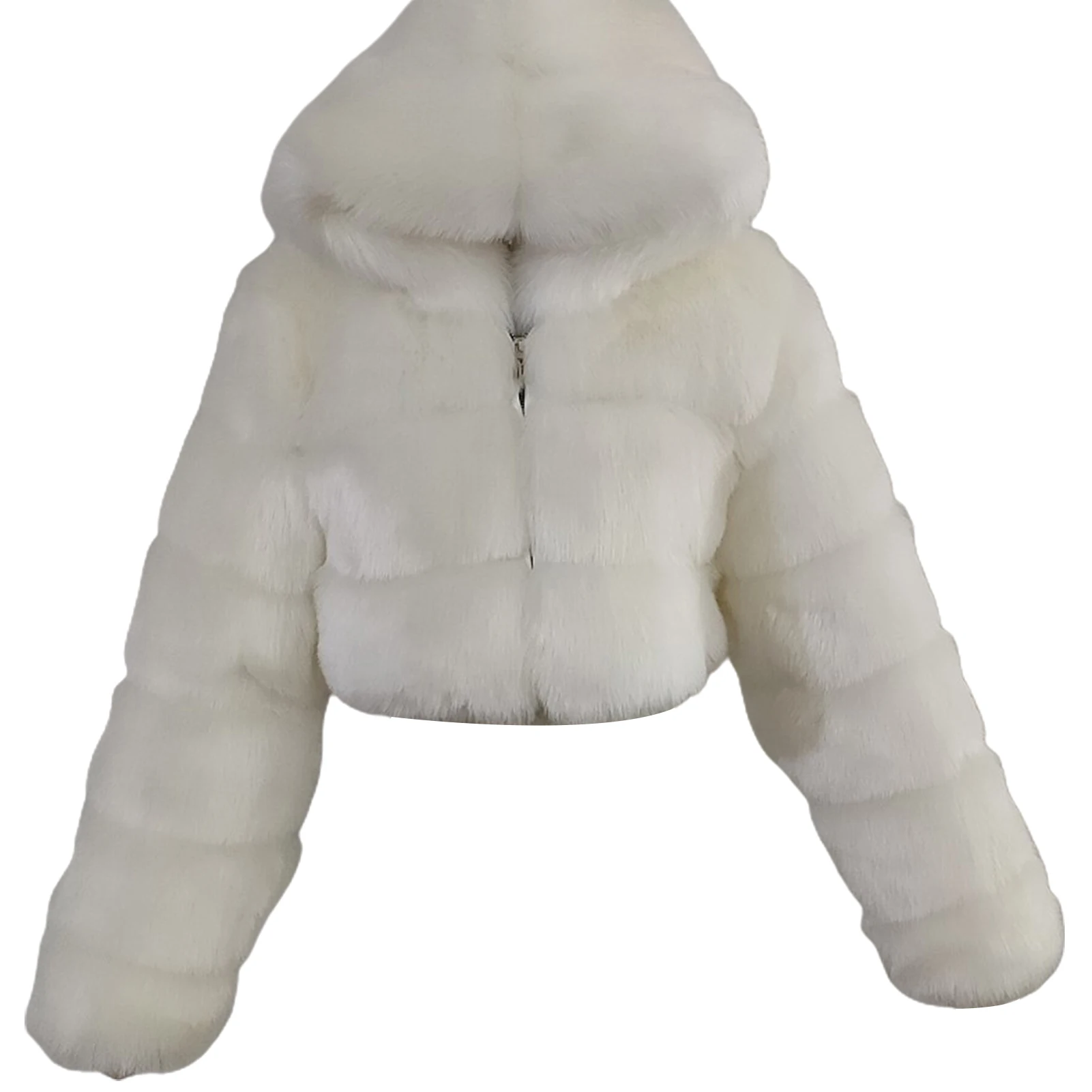 

High Quality Furry Cropped Faux Fur Coats and Jackets Women Fluffy Top Coat with Hooded Winter Fur Jacket manteau femme 2021 new