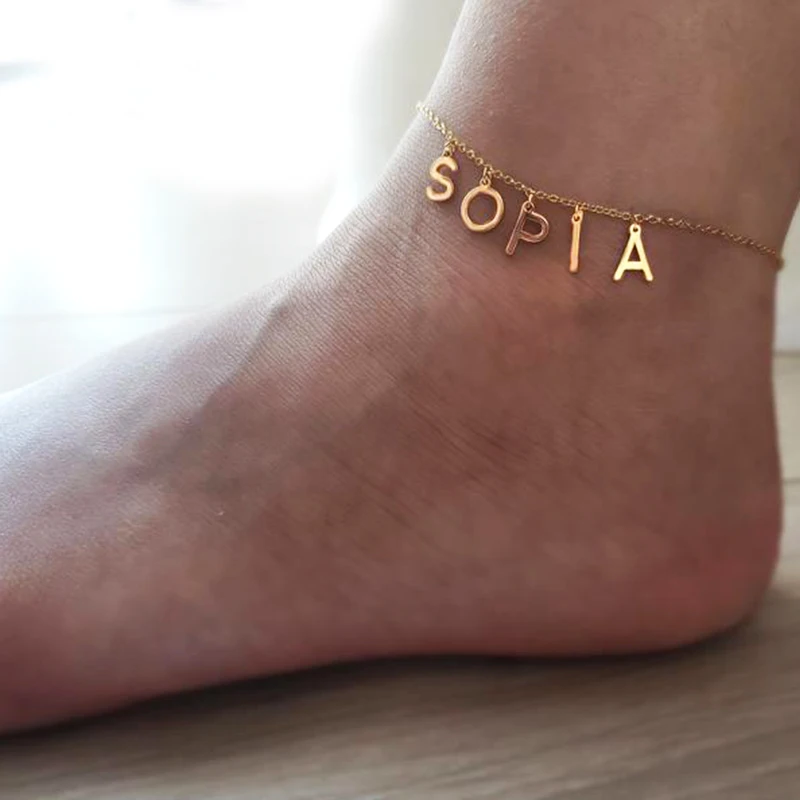 

Персонализированный ножной браслет с именем для женщин • минималистичный ножной браслет с именем инициала на заказ ножной браслет для дет...