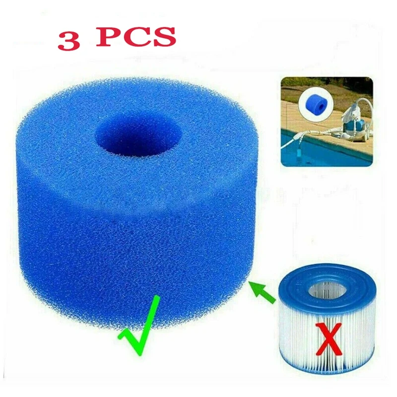 3PCS for Intex Pure Spa Reusable/Washable Foam Hot Tub Filter Cartridge S1 Type