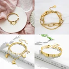 Женский двухслойный браслет MEYRROYU, браслет из нержавеющей стали с бусинами в форме сердца, бабочки и монет, Ювелирное Украшение для вечеринки, 2021