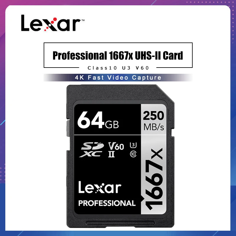 

Lexar Professional 1667x SDXC UHS-II SD Cards 64GB 128GB 256GB 250MB/s Powerful high speed Memory Cards V60 U3 Class10 SD Card