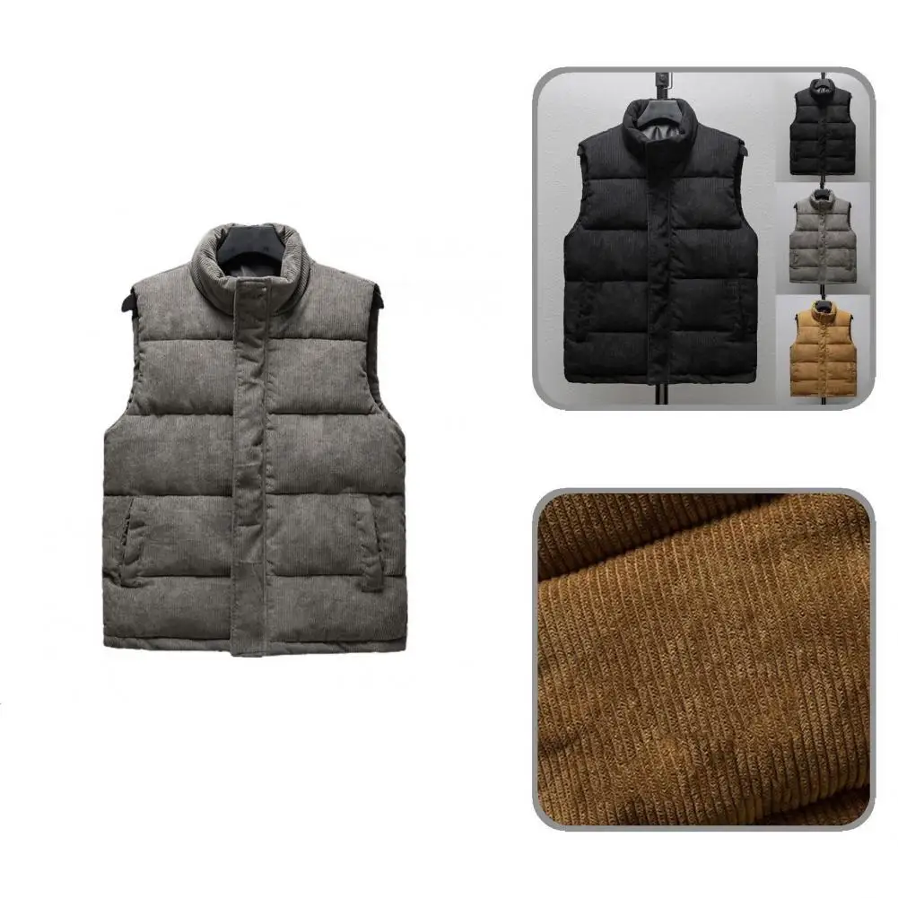 2021 модный мужской однотонный жилет с высоким воротником на молнии утепленный