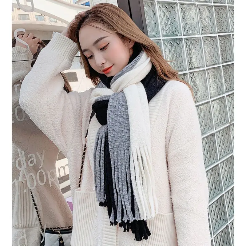 

Autumn And Winter Scarf Women New Stitching Color Thick Scarf Warm Imitation Cashmere Wool Shawl Girls Scarf Scarves