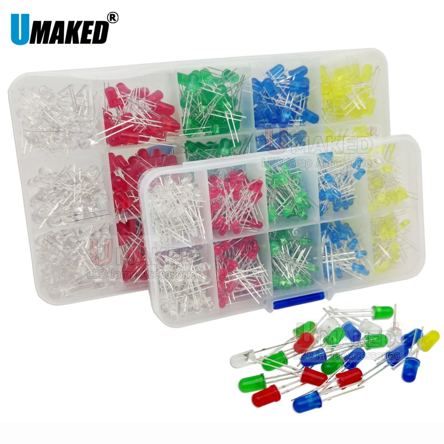 

500PCS 3mm+ 5mm LED round lamps Self-flashing 3.0-3.2v 20mA light beads Emitting diodes WW/W/R/G/B/Y Lighting