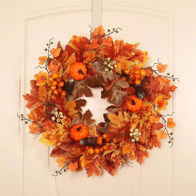 

Имитация корня клена, венок с тыквой, украшение, сосна, конус из ротанга, круг на Хэллоуин, Рождество, День благодарения, украшение для входно...