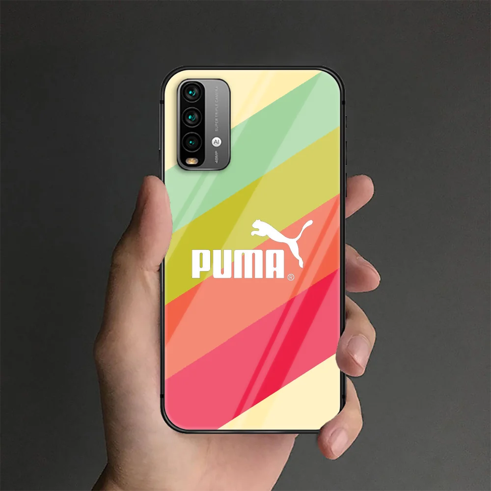 

Sports Brand Puma Phone Tempered Glass Case Cover For Xiaomi Redmi Note 7 8 9 A S T K30 Pro Ultra Silicone Luxury Painting Etui