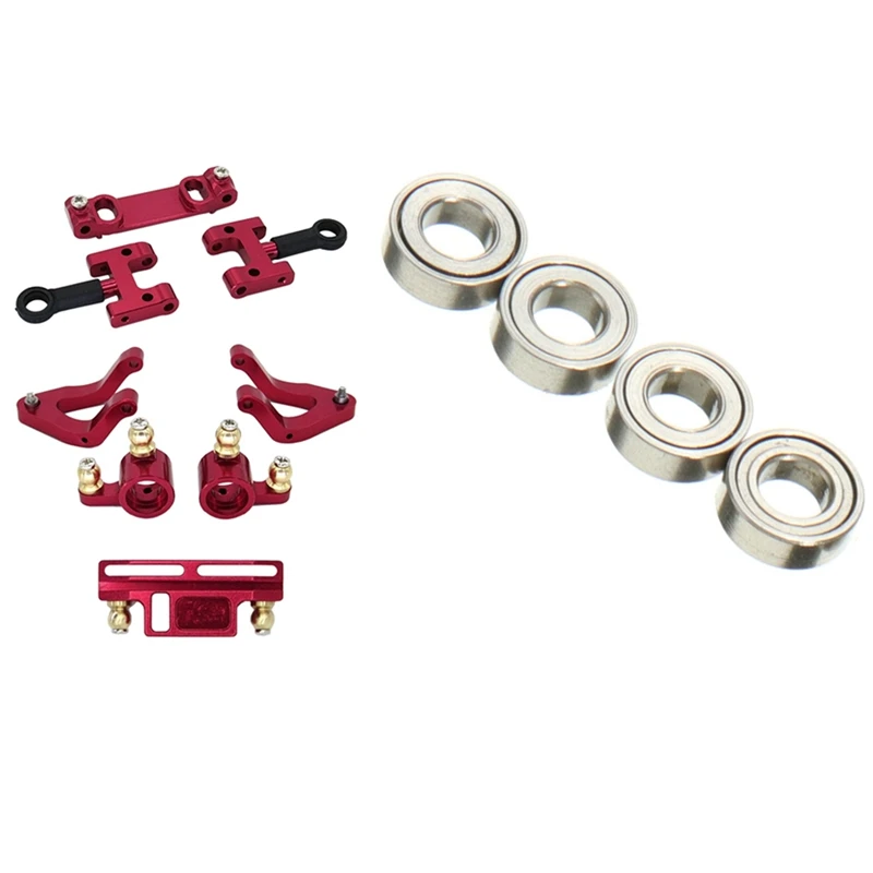 

for WPL D12 1/10 Metal Upper Lower Swing Arm Steering Cup Knuckle Set Red & Metal Rear Bridge Axle with Gear