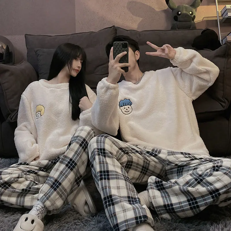 New Couple Pajamas Women's Autumn and Winter Thickened Plush Coral Plush Home Clothes Warm Men's Suit Winter  Pajama Set