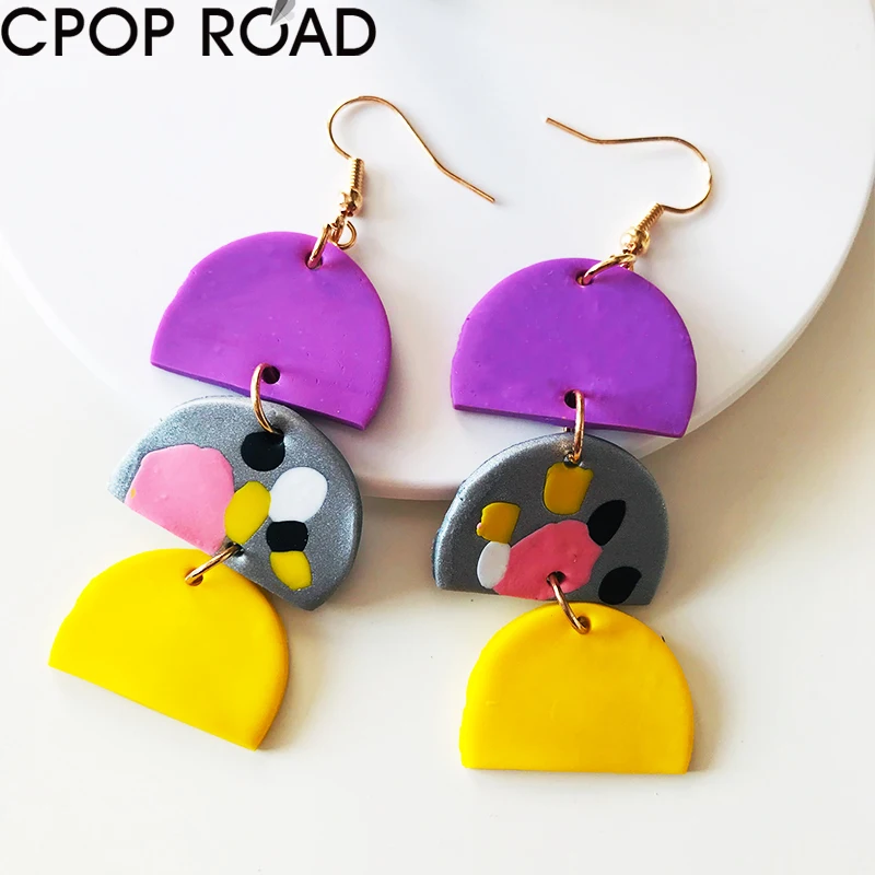 Креативные геометрические длинные серьги из полимерной глины для женщин модные