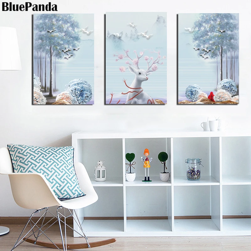 Животные красивые картины с белым оленем настенное искусство Детские плакаты и