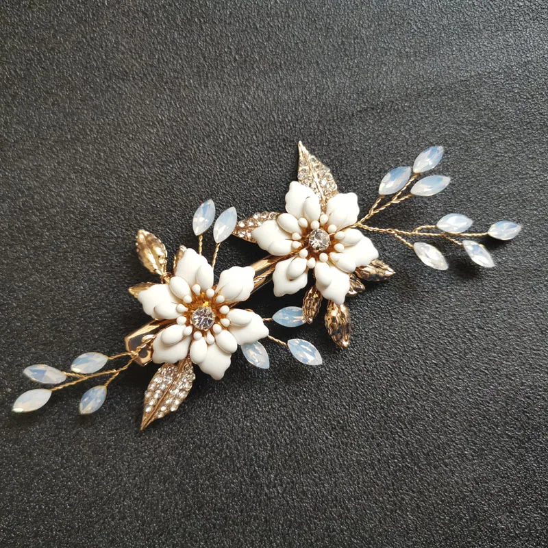 Свадебная заколка для волос ручной работы SLBRIDAL с золотыми кристаллами Стразы