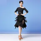 Новинка, женская одежда для бальных танцев, соблазнительные сетчатые платья из спандекса для сальсы и самбы со средним рукавом, платья из 2 частей для латиноамериканских танцев с бахромой, топ и короткая юбка