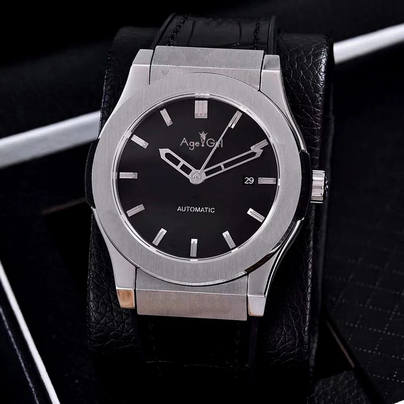 

Classic New Men Automatic Mechanical Sapphire Stainless Steel Watches Silver Black Brown Leather Rose Gold Blue Watch AAA+