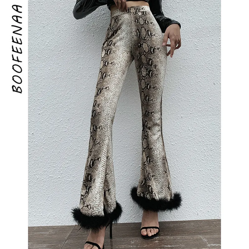 BOOFEENAA сексуальные пушистые брюки из искусственного меха с принтом змеиной кожи