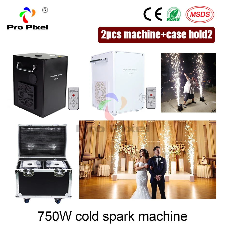 2pcs with Flight case 750W Cold Spark Firework Machine Dmx And Remote Control Fountain For Wedding | Лампы и освещение