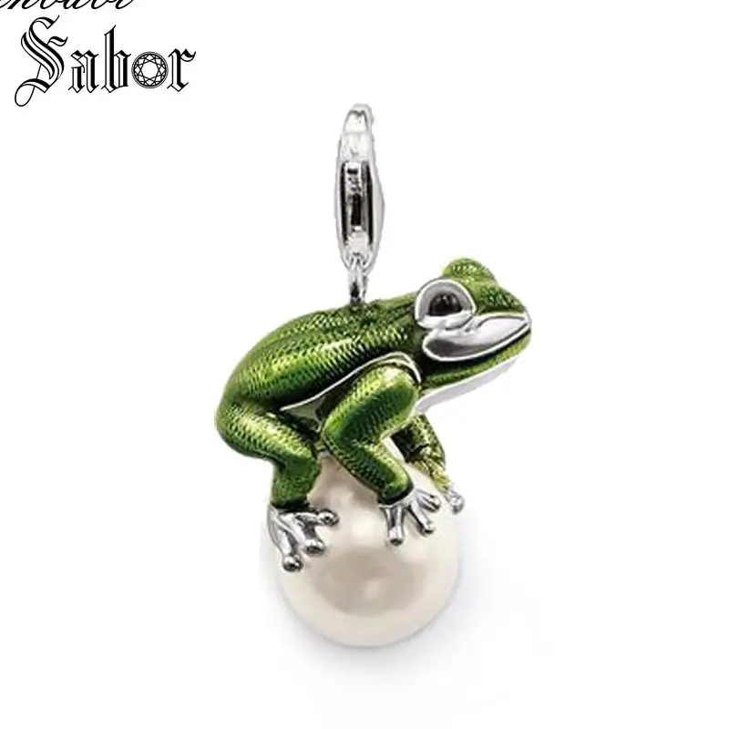 Женская подвеска в виде лягушки и жемчуга серебристого цвета|Подвески| |
