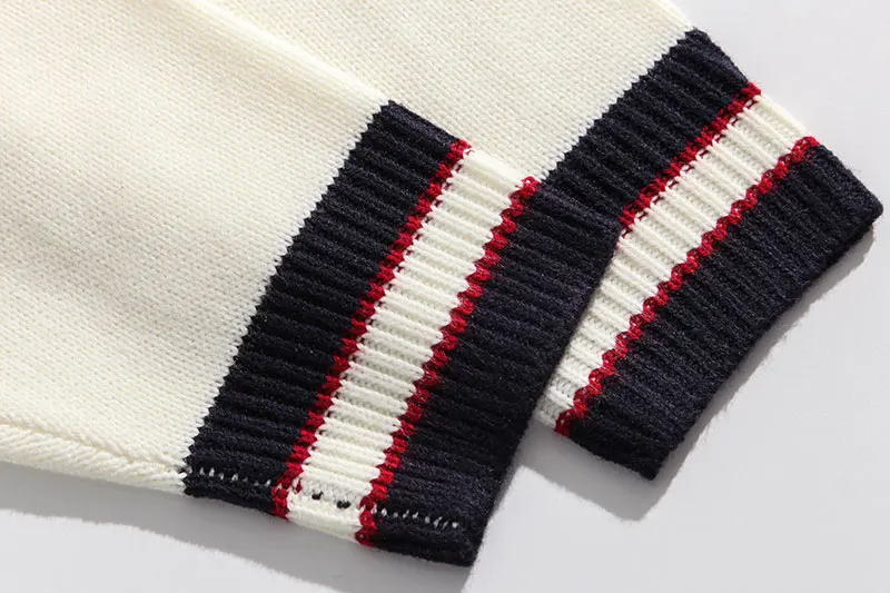 

Bear Patchwork Striped Knitted Jumpers Sweaters Streetwear Hip Hop Harajuku Casual Pullover knitwear Men / Women Fashion Tops