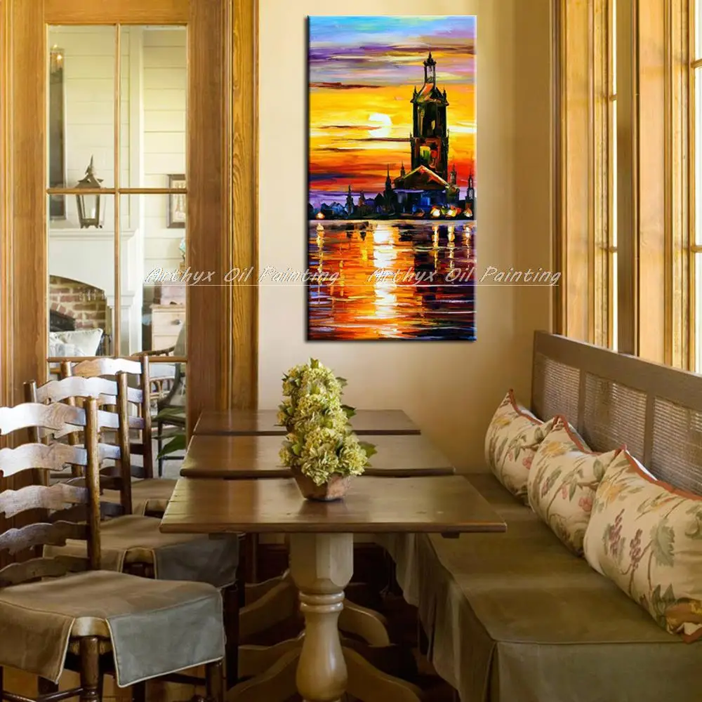 Arthyx ручная роспись абстрактный нож морской город картины маслом на холсте