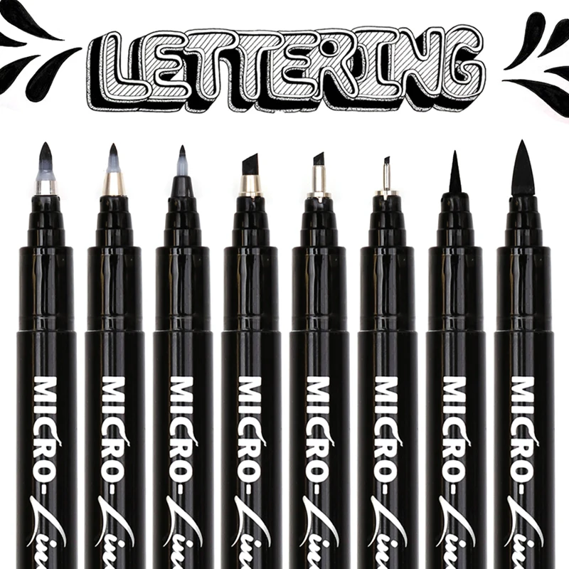 

Hand Lettering Pen Set of 8 Fineliner Drawing Line Calligraphy Pen Waterproof Pigment Sketch Markers Pen for Design Art Supplies