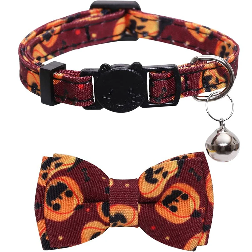 Halloween Cat Collar Breakaway with Cute Bow Tie and Bell Pumpkin Lantern Bat Spider Pattern for Kitty Adjustable Safety Collars | Дом и сад
