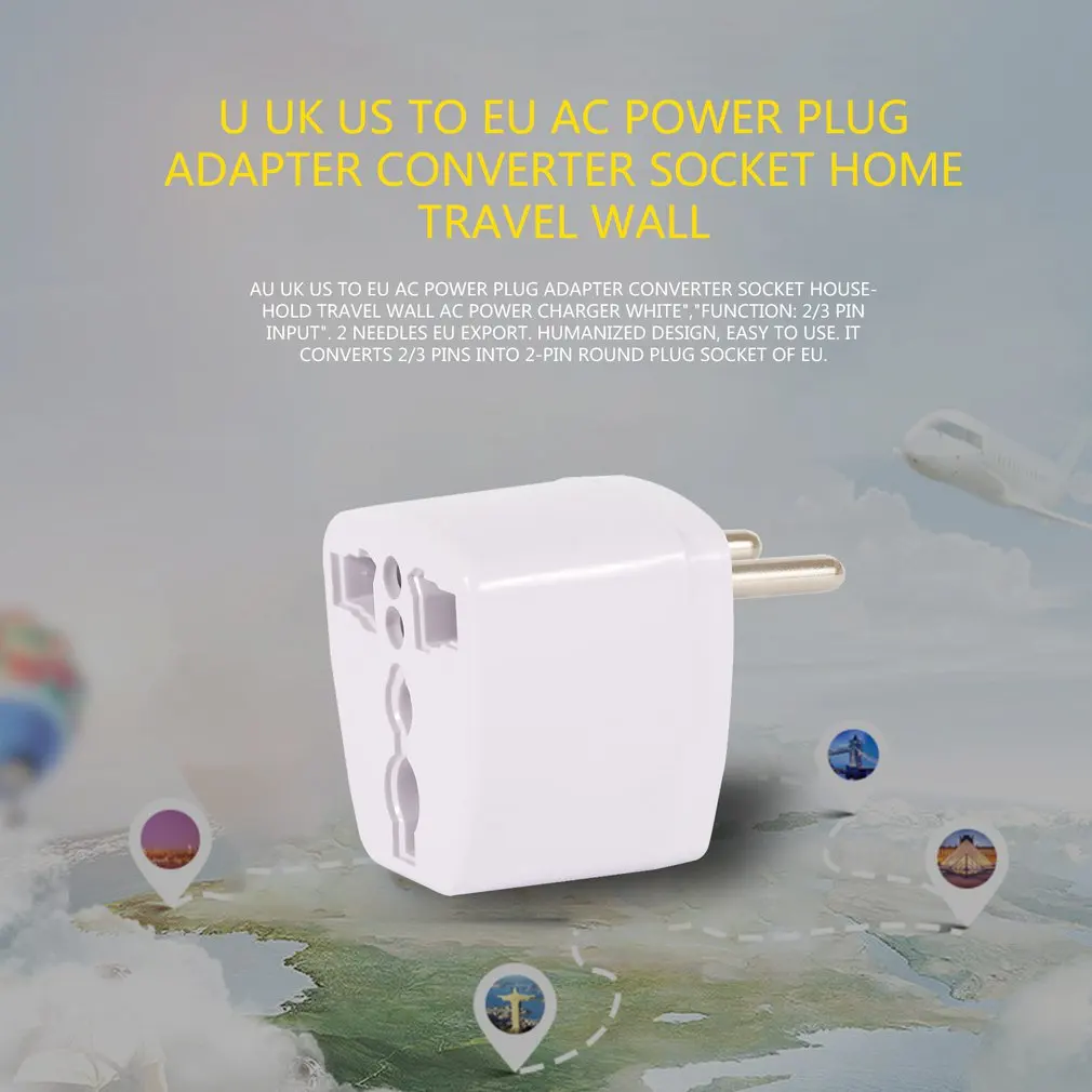 

Universal AU UK US to EU AC Power Plug Adapter Adaptor Converter Outlet Home Travel Wall AC Power Charger White