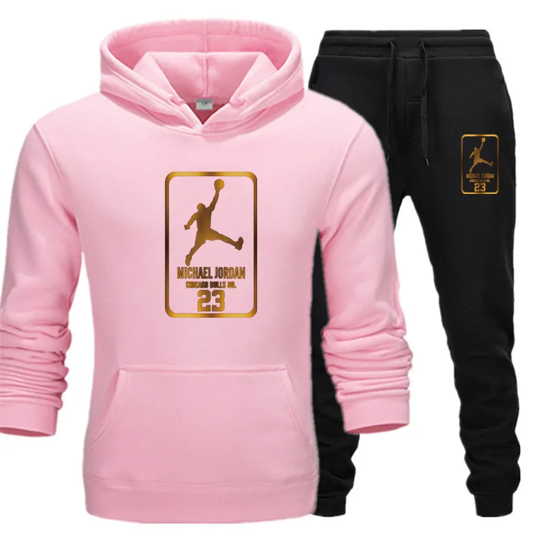 

Spring And Summer Men's Leisure Jordan Gold Printing Hooded Fleece + Jogging Pants Suit Two-Piece Outfit