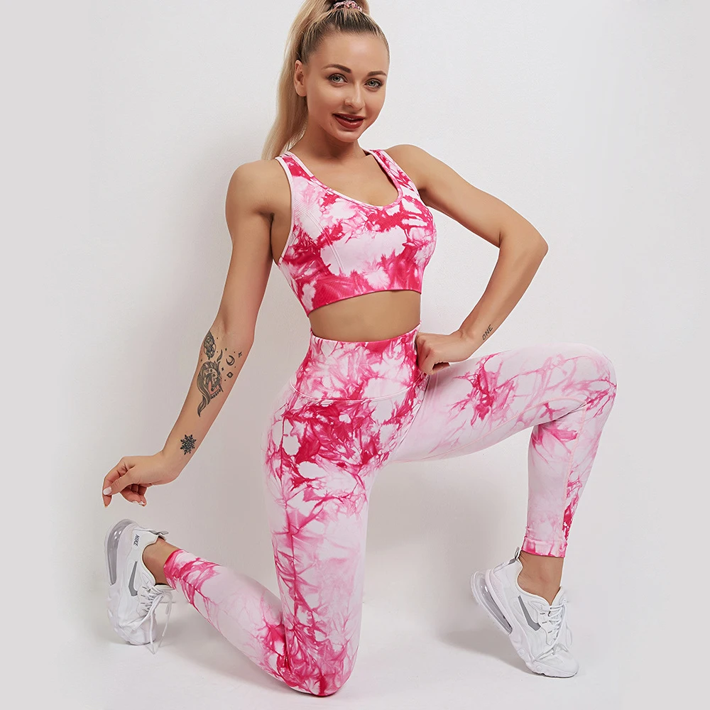 Костюм для йоги с принтом Женский комплект из 2 предметов бесшовные леггинсы