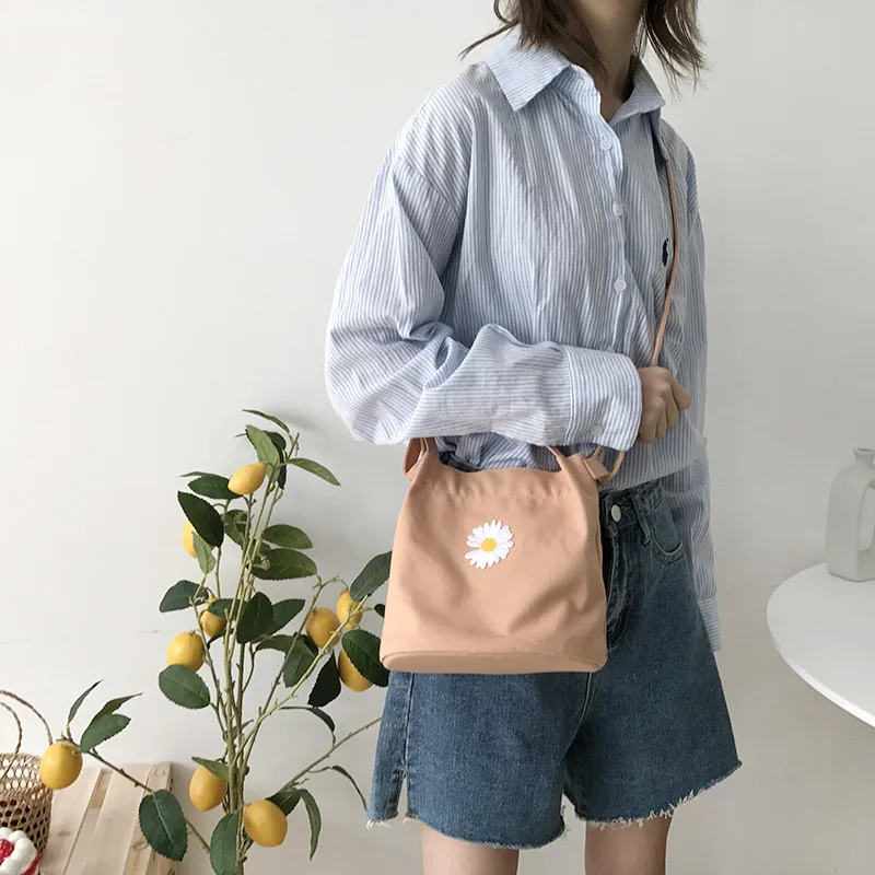 

Daisy Mini Canvas Shoulder Bag for Women 2021 Small Totes Ladies Crossbody Casual Vintage Purse Cloth Bucket Pouch Girls Handbag