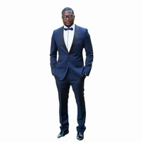 new blue slim fit wedding tuxedos one button black shawl lapel two pieces suit custom made groom wearsjacketpantbow tie