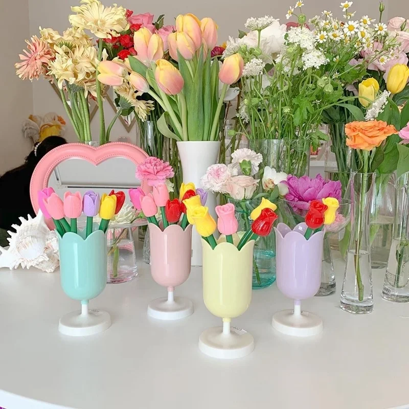 

Korean Ins Girl Heart Tulip Flower Pen Rose Flower Ballpoint Pen Small Fresh Simulation Flower Pen Gel Pen Kids Gifts Stationery
