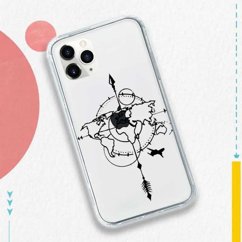 

World map travl airplane pattern Phone Case Transparent soft For iphone 5 5s 5c se 6 6s 7 8 11 12 plus mini x xs xr pro max