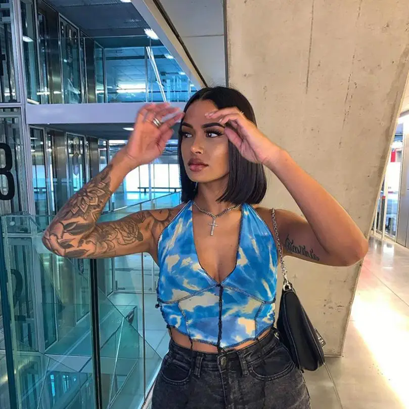 

Женская сексуальная майка с модным принтом топы Женский Летний Тонкий укороченный топ вечерние Клубные стильный v-образным вырезом танки