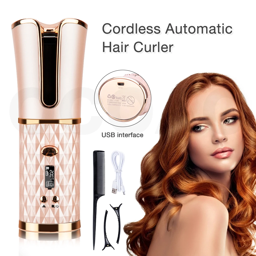 Автоматическая Плойка для завивки волос беспроводной утюжок со светодиодным