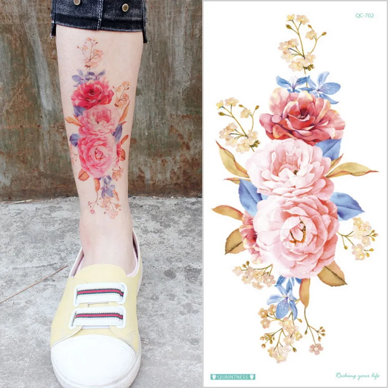 

Waterproof Temporary Tattoo Sticker Flower Rose Flash Tattoos Leg Sleeve Tattoos Snake Lion Body Art Arm Fake Sleeve Tatoo Women
