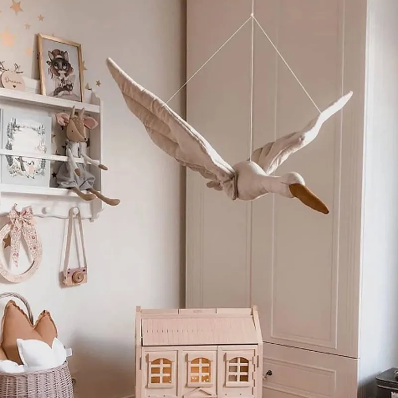 Фото Хлопковая подвеска в виде лебедя на стену плюшевая кукла для детской комнаты