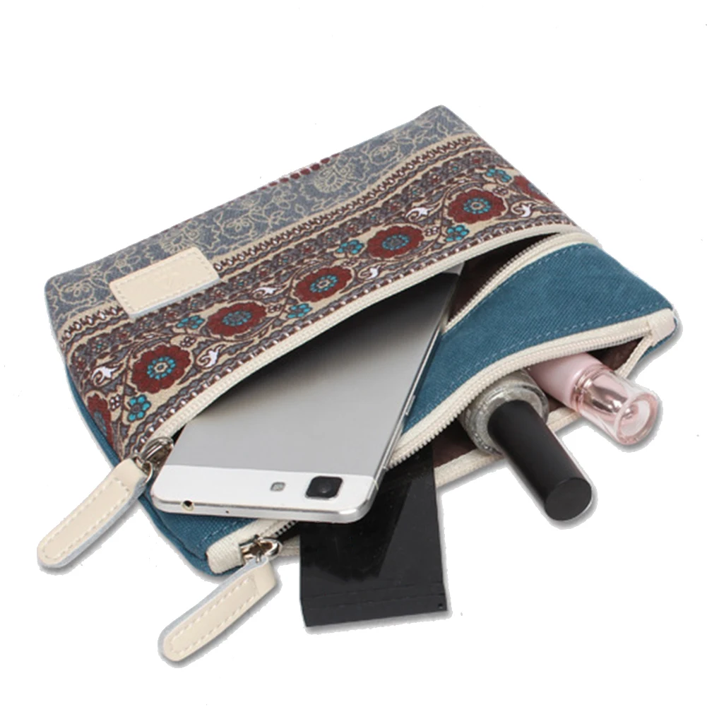 Винтажный холщовый Кошелек для монет на молнии клатч сумка женская косметичка