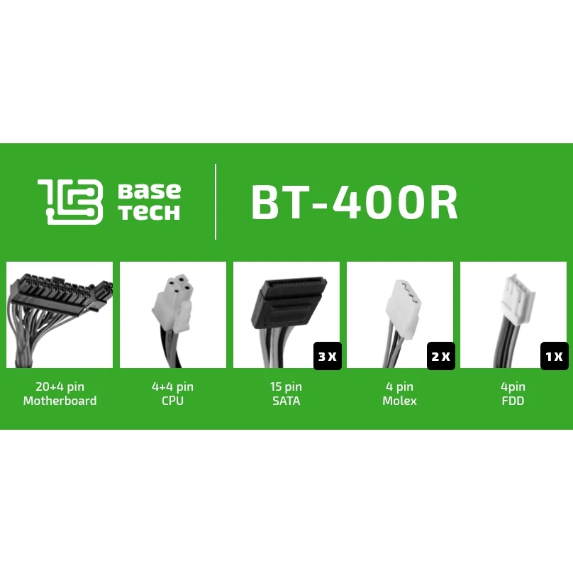 Блок питания 400W ATX BaseTech BT 400R1 120 мм (BT 400R1)|Блоки для компьютеров| |