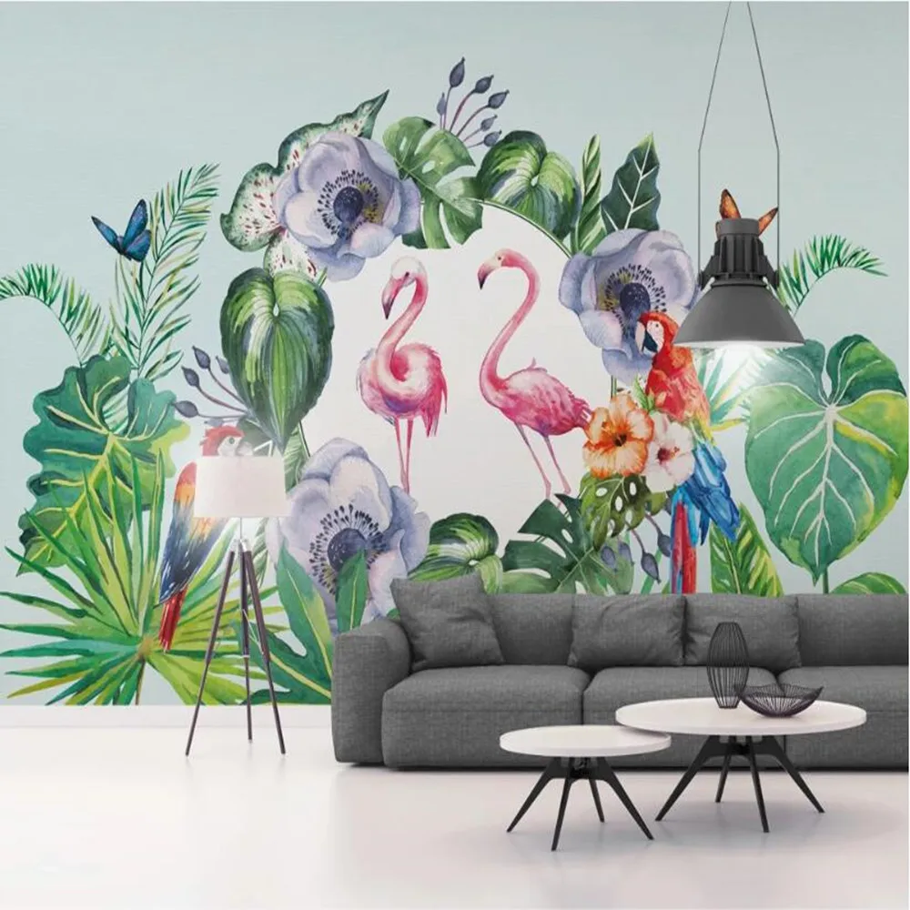 

Milofi Custom large wallpaper mural tropical rain forest plant flamingo living room bedroom background wall
