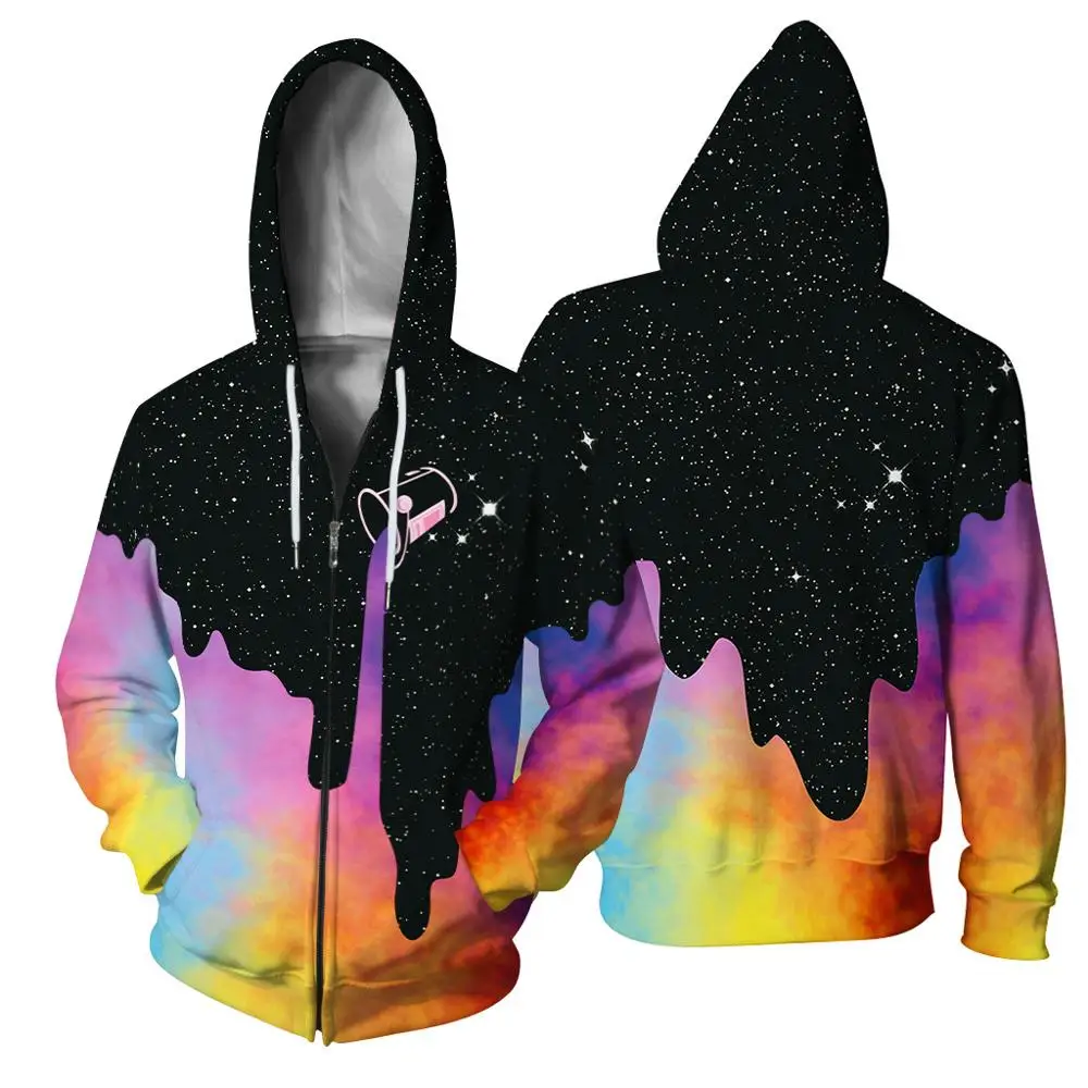 

COLDKER men zipper hoodies 3D galaxy Print tops High Quality Sweatshirt Polyester clothing for man/woman plus size