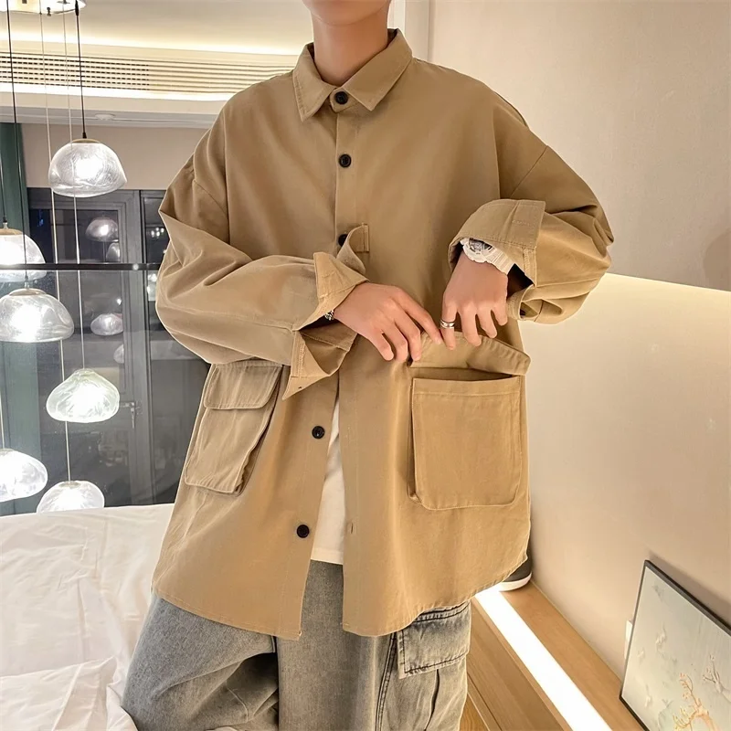 Autumn Thin Jacket Men's Fashion Multicolor Casual Jacket Men Streetwear Loose Hip-hop Pocket Tooling Jacket Mens Outwear M-2XL