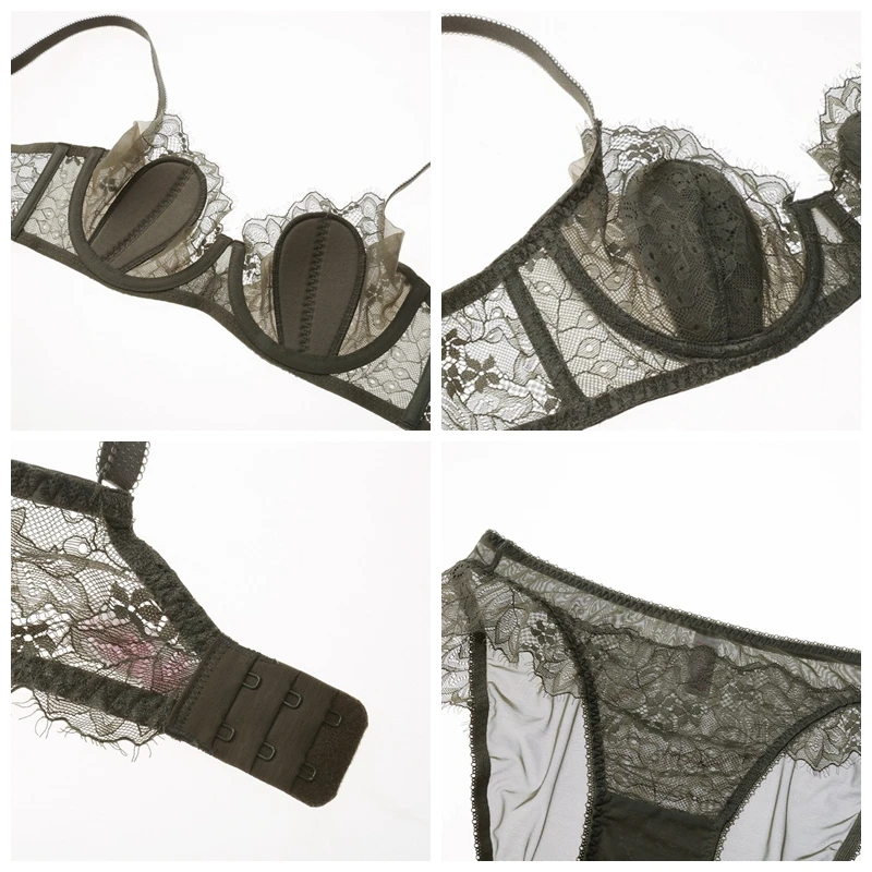 Комплект кружевного ультратонкого прозрачного нижнего белья с тонкой
