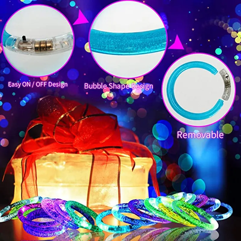 Pulseras de baile con luz LED parpadeante, brazalete brillante en la oscuridad, suministros de fiesta de ne&oacute;n, regalo de cumplea&ntilde;os, Carnaval, 50 Uds.-5