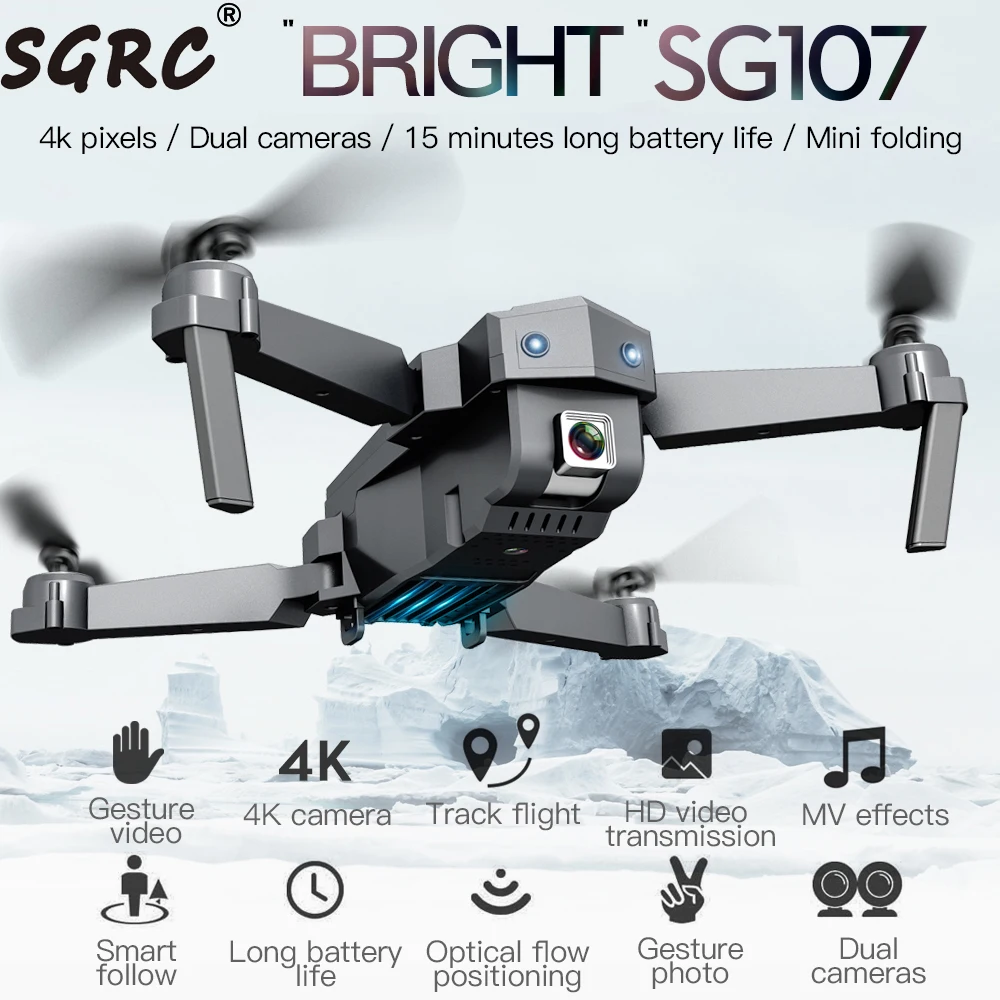 Мини-Дрон SGRC SG107 с камерой 4K WIFI 1080P FPV Радиоуправляемый Дрон 2 4 ГГц Квадрокоптер
