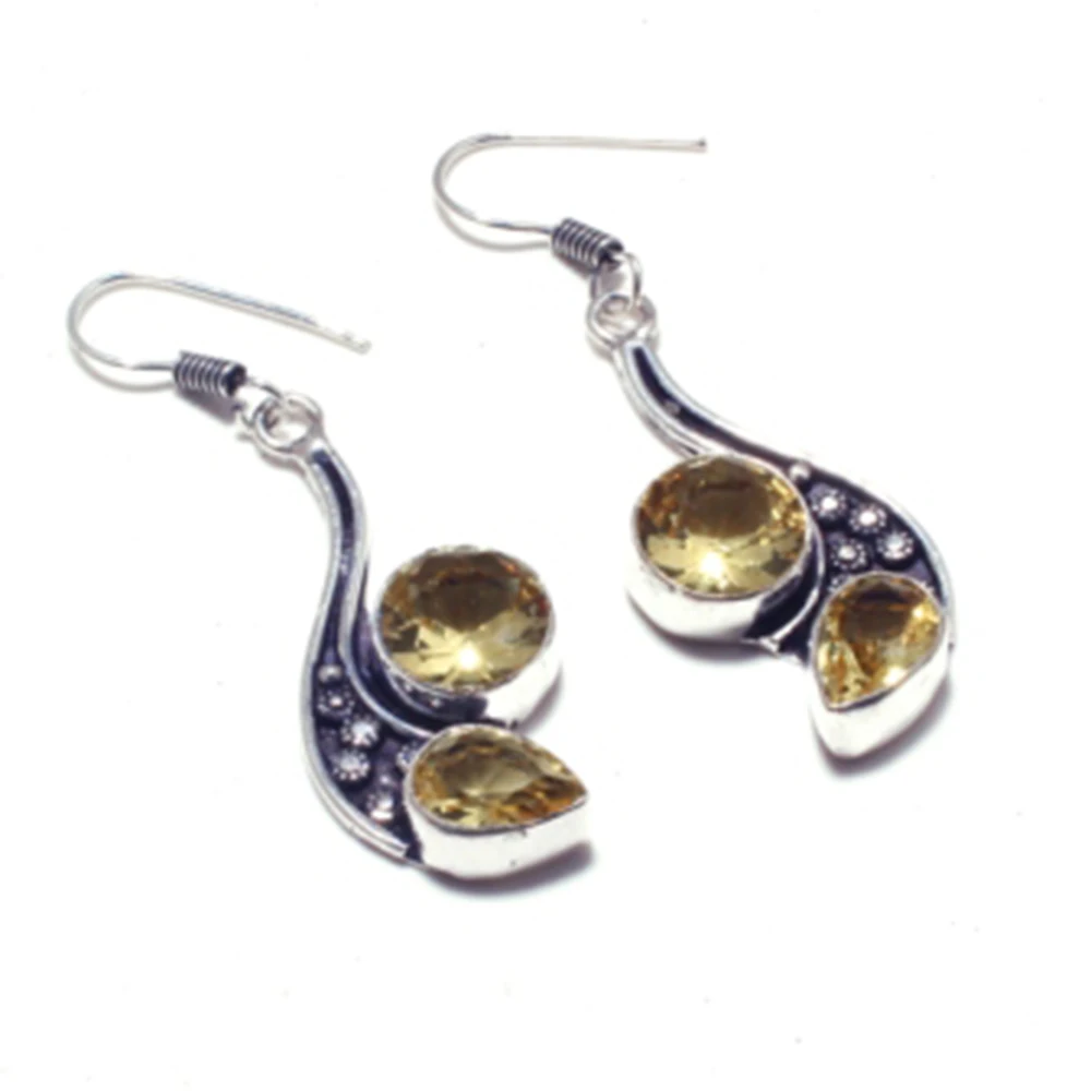 

Citrine Silver Overlay on Copper Earrings , Hand made Jewelry Gift